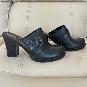 b.o.c Born Black Leather Mule Clogs Heeled Slip On Comfort Shoes Size 10